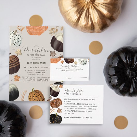 ユニーク秋色彩の鮮やかリトルカンプキンベイビーシャワー 招待状