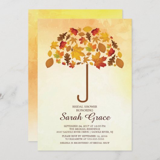 ユニーク紅葉傘ブライダルシャワー招待状 招待状 (正面/裏面)