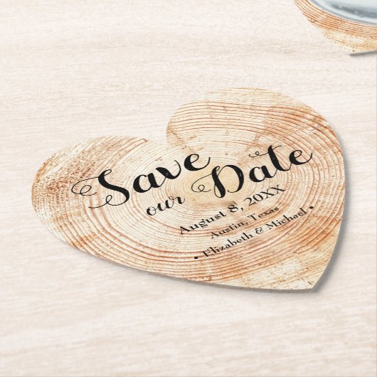 ユニーク素朴木スライス結婚のカスタム ペーパーコースター (アングル)