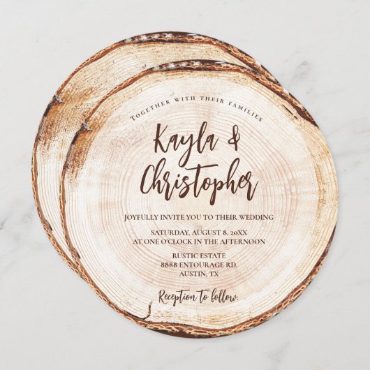 ユニーク素朴結婚木の樹皮カスタム法 招待状 (正面/裏面)