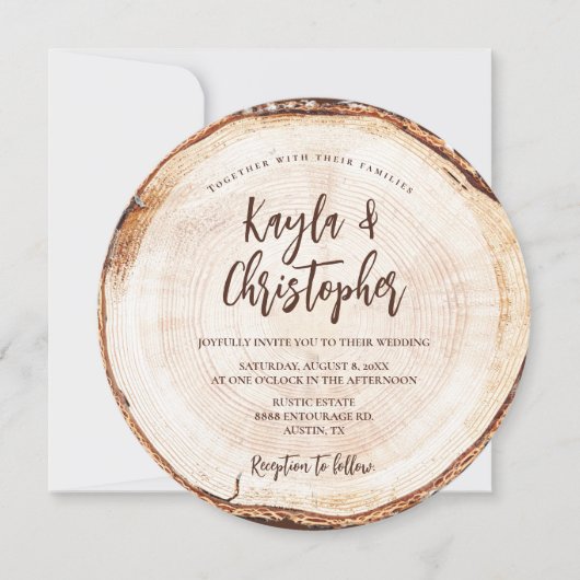 ユニーク素朴結婚木の樹皮カスタム法 招待状 (正面)