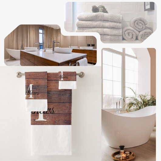 ユニーク素朴Brick Pattern Monogram名カスタム式 バスタオルセット