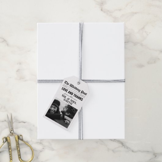 ユニーク結婚式の引き出物ラベル結婚ズ新聞 ギフトタグ (より糸付き)