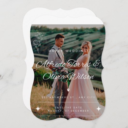 ユニーク結婚式招待状日付の保存 (正面/裏面)