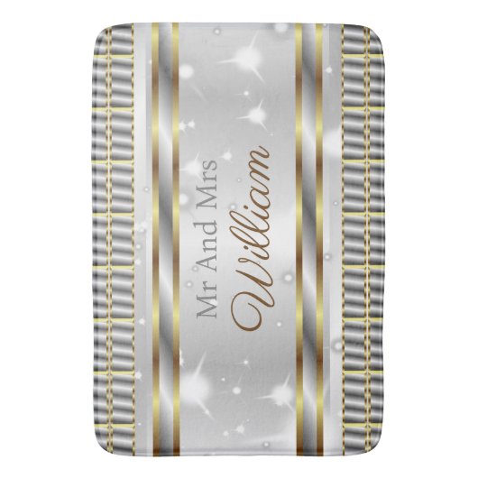 ユニーク美的金ゴールドシルバースタイリッシュズ結婚の バスマット (正面縦)