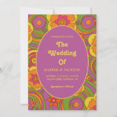 ユニーク色はっきりしたレトロ70sフラワーサマーヒッピー 招待状 (正面)