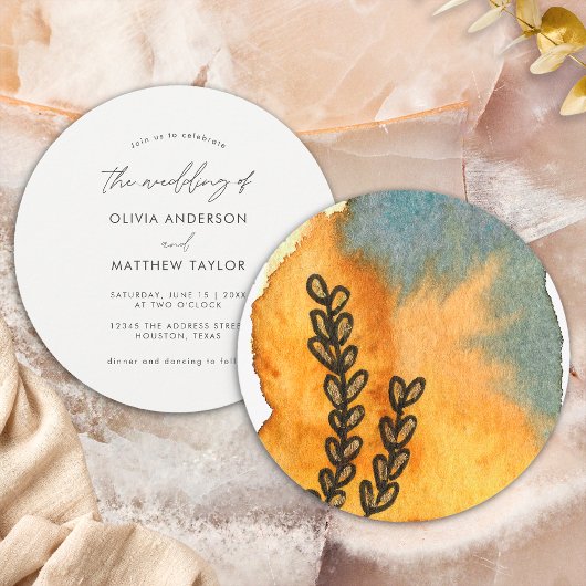 ユニーク芸術的フローラ水結婚色 招待状