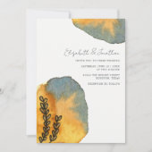 ユニーク芸術的水の色オレンジブルー結婚ズ 招待状 (正面)