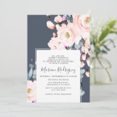 ユニーク赤面&ネイビーウォーターカラーフローラキンセアニラ 招待状 (スタンド正面)