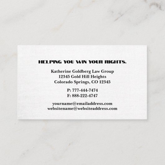 ユニーク金ゴールドおよびホワイト弁護士名刺 名刺 (裏面)