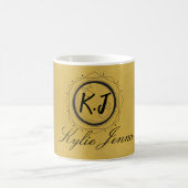ユニーク金ゴールドと黒エレガント筆書道 コーヒーマグカップ (中央)