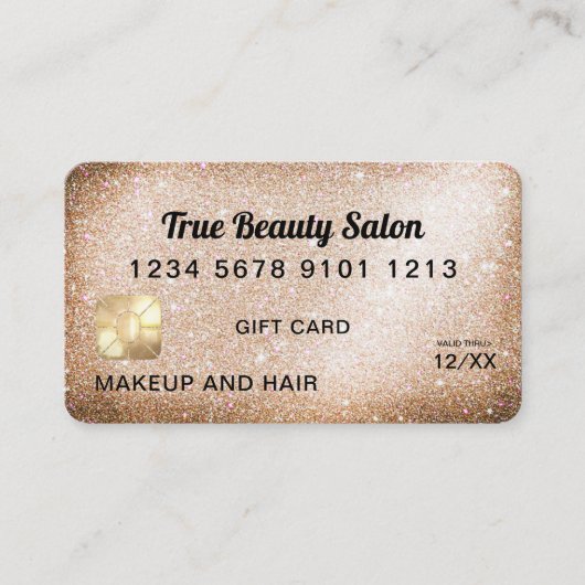 ユニーク金ゴールドグリッタークレジットカードのギフト証明書 名刺 (正面)