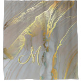 ユニーク金ゴールドグレー抽象芸術3色モノグラム シャワーカーテン (正面)