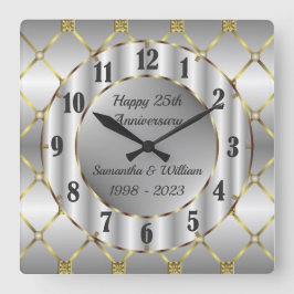 ユニーク金ゴールドシルバーとブラック結婚ズの記念日 スクエア壁時計