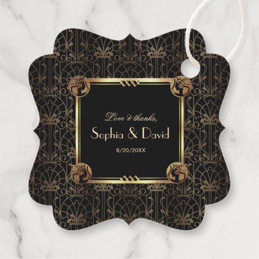 ユニーク金ゴールドブラック素晴らしギャツビー結婚アールデコ フェイバータグ (裏面)