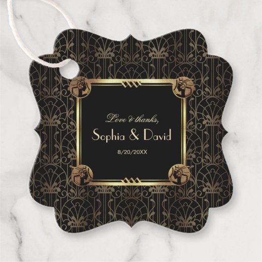 ユニーク金ゴールドブラック素晴らしギャツビー結婚アールデコ フェイバータグ (正面)