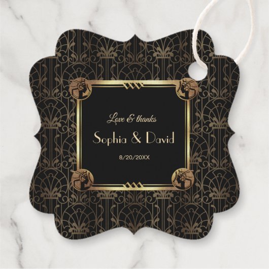 ユニーク金ゴールドブラック素晴らしギャツビー結婚アールデコ フェイバータグ (裏面)