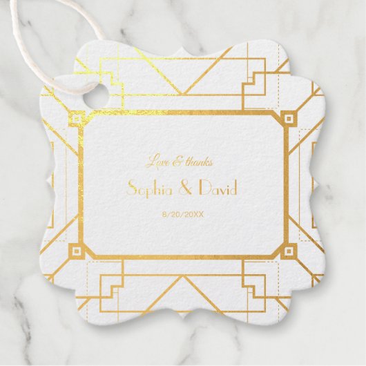 ユニーク金ゴールドブラック素晴らしギャツビー結婚アールデコ フェイバータグ (正面)