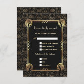 ユニーク金ゴールドブラック素晴らしギャツビー結婚アールデコ 出欠カード (正面/裏面)
