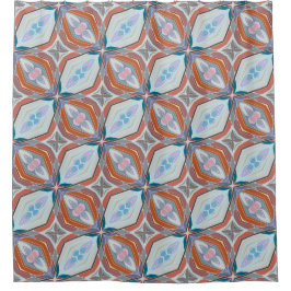 ユニーク錆、ティール（緑がかった色）、ライトブルー&ピンクパターンデザイン シャワーカーテン