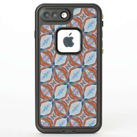 ユニーク錆、ティール（緑がかった色）、ライトブルー&ピンクパターンデザイン LifeProof iPhoneケース (裏面)