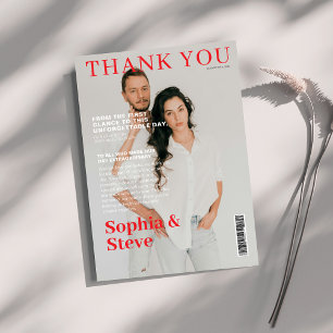 ユニーク雑誌表紙の写真結婚。 サンキューカード