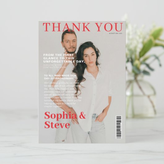 ユニーク雑誌表紙の写真結婚。 サンキューカード (スタンド正面)