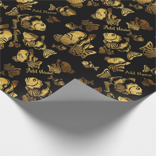 ユニーク魚釣りクリスマスの名前とメッセージの追加 ラッピングペーパー (角)