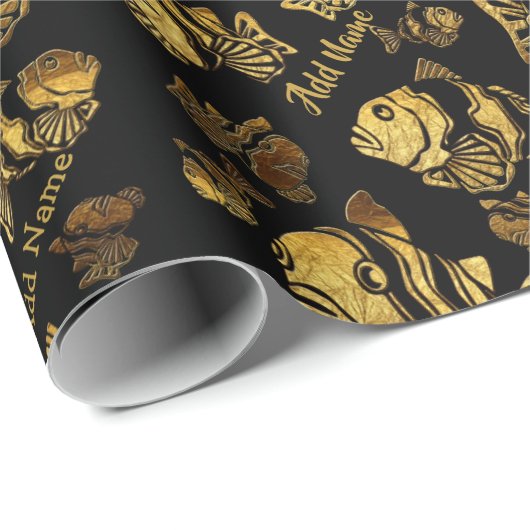 ユニーク魚釣りクリスマスの名前とメッセージの追加 ラッピングペーパー (ロールコーナー)