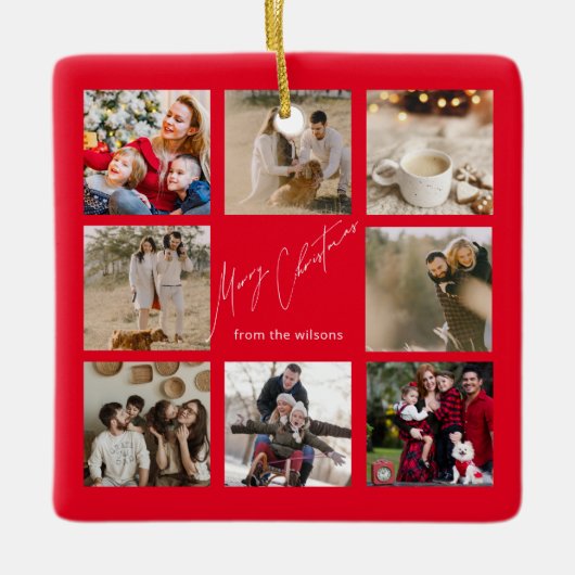 ユニーク |かわいい家族の写真クリスマスパーソナライズされた セラミックオーナメント (正面)