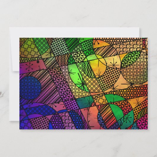 ユニーク, はっきりした幾何カラフル図形"日付を保存" 招待状 (裏面)