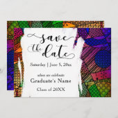 ユニーク, はっきりした幾何カラフル図形"日付を保存" 招待状 (正面/裏面)