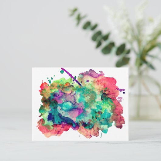ユニーク,はっきりした水カラフル色の絵を描（ばちゃばちゃ）跳ねる ポストカード (スタンド正面)