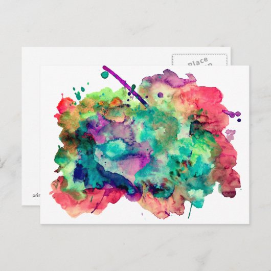 ユニーク,はっきりした水カラフル色の絵を描(ばちゃばちゃ)跳ねる ポストカード (正面/裏面)