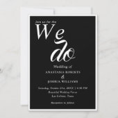 ユニーク タイポグラフィー 私たちはブラック&ゴールドのウェディングをします 招待状 (正面)