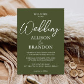 ユニーク ダークグリーン 手書き タイポグラフィー ウェディング 招待状