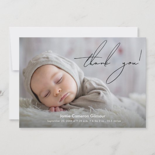 ユニーク モダン ニューボーン フォト ベイビー シャワー サンキューカード (正面)