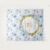 ユニーク ライトブルー スウィート シックスティーン ゴールド グリッター サイン タペストリー (正面(横))