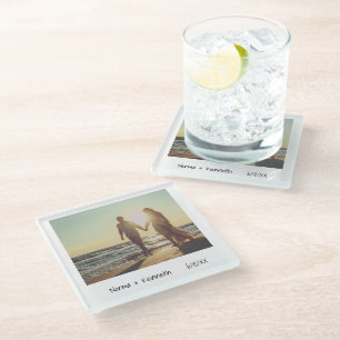 ユニーク レトロ インスタント フォト ウェディング ガラスコースター