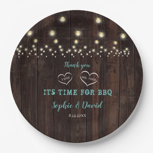 ユニーク ヴィンテージ ストリング ライト オールド バーン 私も結婚するよ BBQ ペーパープレート (正面)
