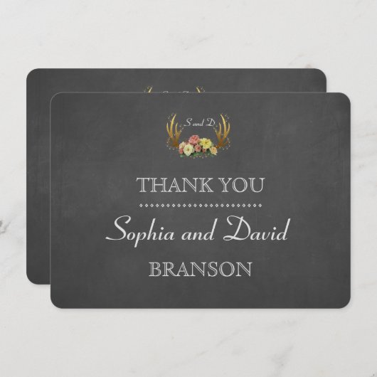 ユニーク〔雄ジカの〕枝角フローラチョーク結婚ありがとう サンキューカード (正面/裏面)