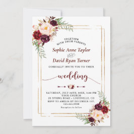 ユニークBurgundy Marsalaフローラの手書き結婚入力 招待状