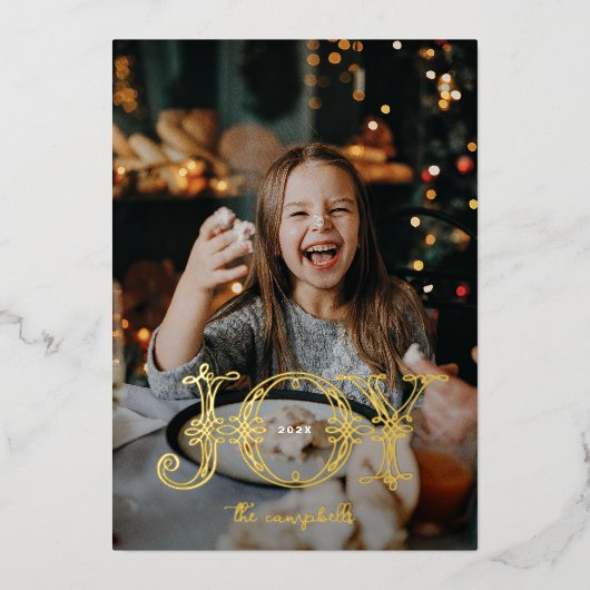 ユニークJoy書道写真クリスマス 箔シーズンカード (正面)