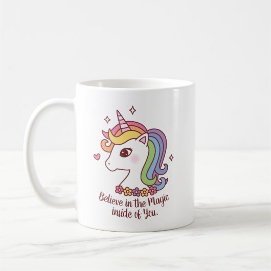 ユニ信じコーンの魔法内の引用文 コーヒーマグカップ (左)
