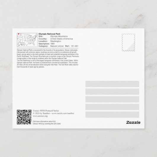 ユネスコ – オリンピックナショナルパーク – ホー熱帯雨林 ポストカード (裏面)