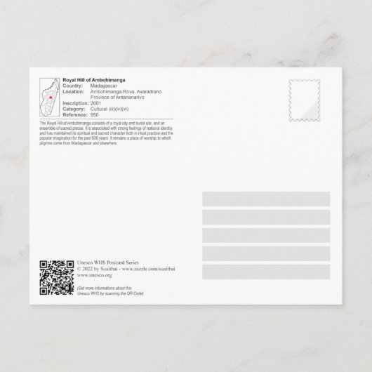 ユネスコWHS – ア王室のムボヒマンガの丘 ポストカード (裏面)