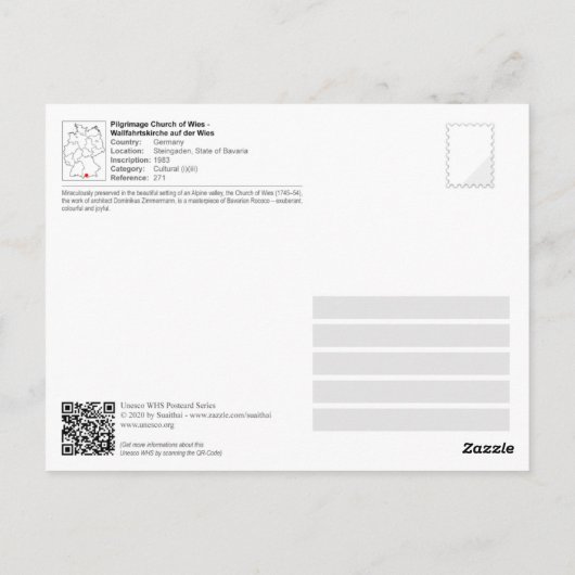 ユネスコWHS – ウィーズ巡礼教会 ポストカード (裏面)