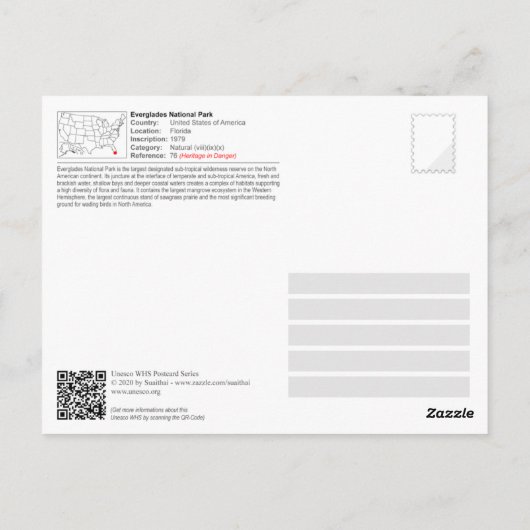 ユネスコWHS – エバーグレーズ国立公園 ポストカード (裏面)