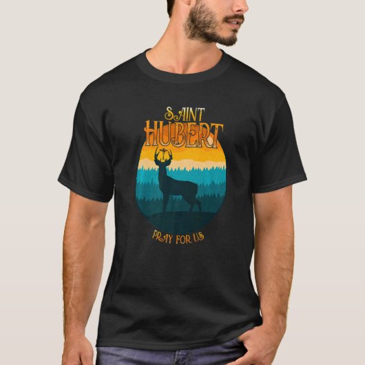 ユベルトゥス 狩人の守護聖人 シカ カトリック Tシャツ (正面)