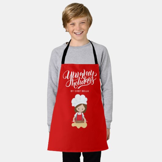 ユミーホリデーズバイシェフ名前をカスタムするガールベーキング エプロン (着用した状態)